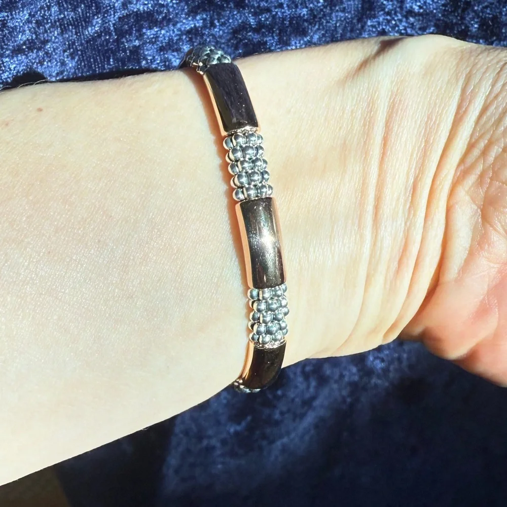High Bar  Rose Gold Station Caviar Bracelet | 6mm from Lagos Sz 6 - Picture 5 of 11